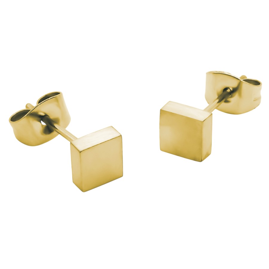 Boucles d'oreille acier carré - PVD Doré - 5x5mm