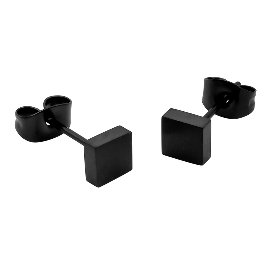 Boucles d'oreille acier carré - PVD Noir - 5x5mm