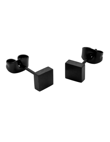 Boucles d'oreille acier carré - PVD Noir - 5x5mm