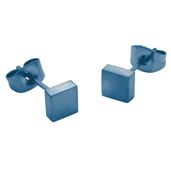 Boucles d'oreille acier carré - PVD Bleu - 5x5mm