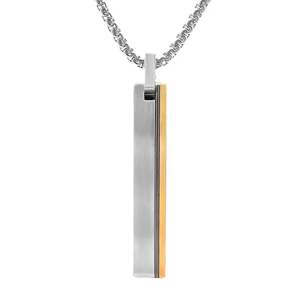 Collier acier 3 tons - pendentif 35x6mm - 45+10cm