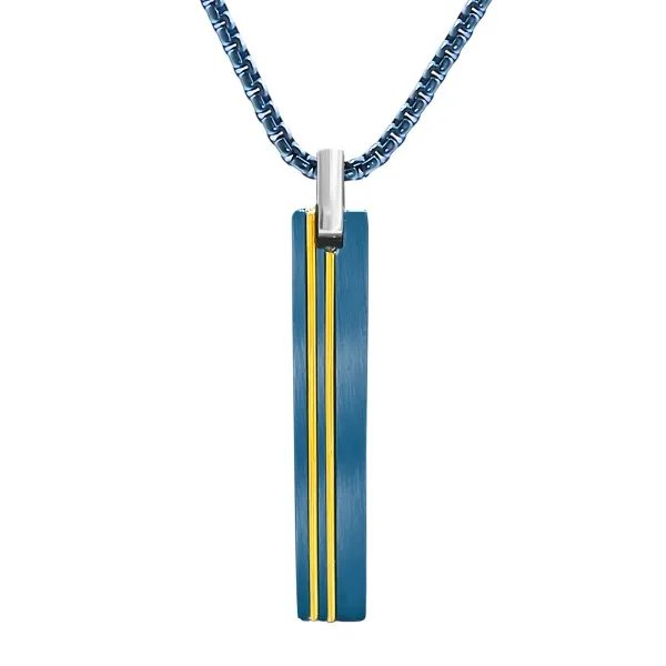 Collier acier 2 tons - pendentif 35x6mm 45+10cm