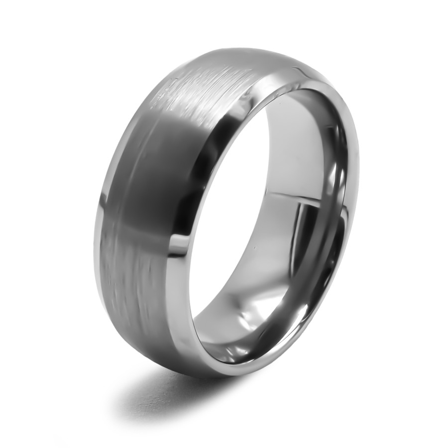 Bague tungstène - effet brossé - finition bombée - largeur 8mm - To...