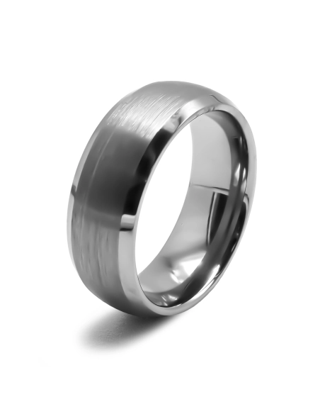 Bague tungstène - effet brossé - finition bombée - largeur 8mm - To...
