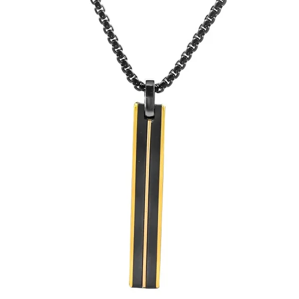 Collier acier 2 tons - pendentif 35x6mm - 45+10cm