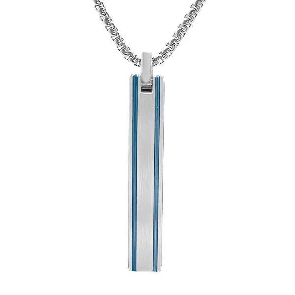 Collier acier 2 tons - pendentif 35x6mm - 45+10cm