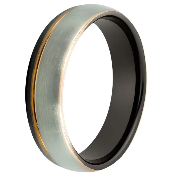 Bague tungstène 3 tons - PVD noir et rosé - largeur 6mm - Taille 58 à 68