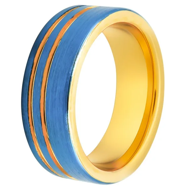 Bague tungstène 2 tons - PVD doré et bleu - largeur 8mm - Taille 58 à 68