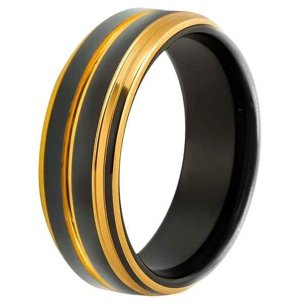 Bague tungstène 2 tons - PVD doré et noir - largeur 8mm - Taille 58 à 68