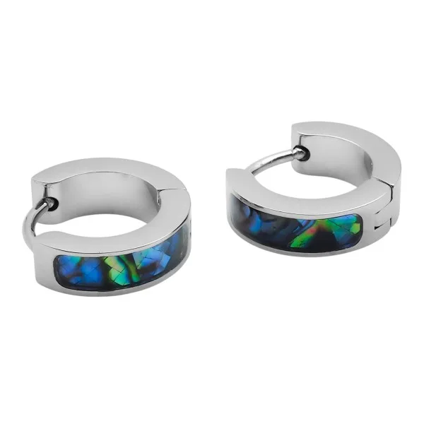 Créoles acier - nacre abalone incrustée - diamètre intérieur 10mm
