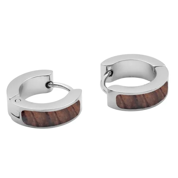 Créoles acier - bois incrusté - diamètre intérieur 10mm