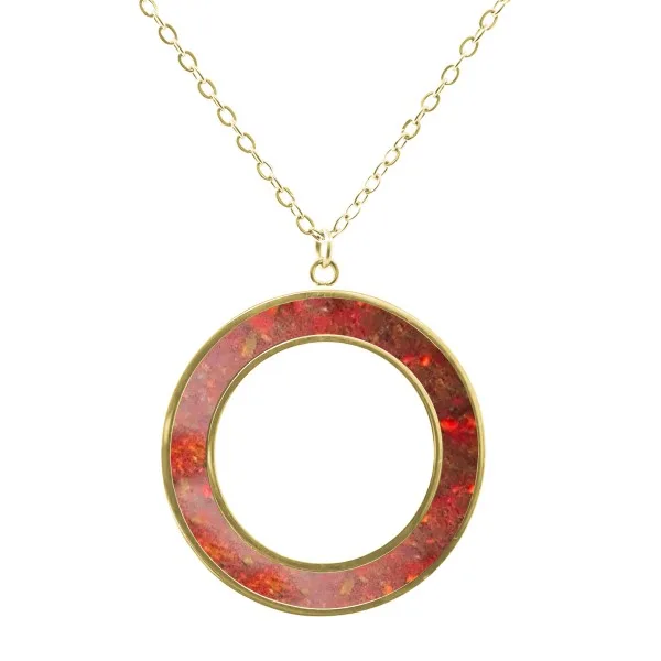 Collier acier PVD doré - imitation opale rubis - largeur 5mm - 45+5cm