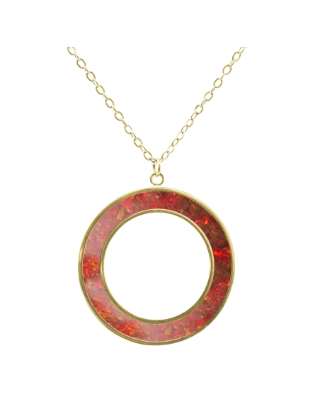 Collier acier PVD doré - imitation opale rubis - largeur 5mm - 45+5cm