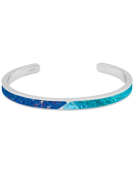 Jonc acier PVD doré - imitation opale bleue pacifique et nuit étoilée - largeur 5mm