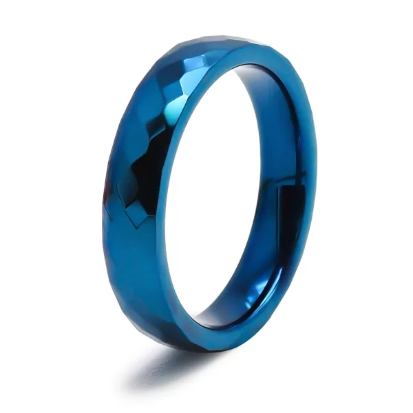 Bague tungstène - finition facettée bleu - largeur 4mm - Toltek