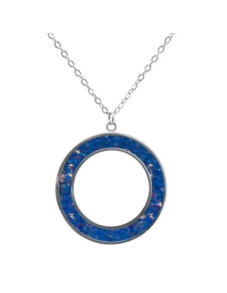 Collier acier PVD doré -imitation opale bleue nuit étoilée - largeur 5mm - 45+5cm
