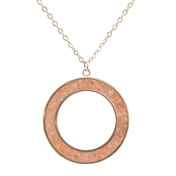 Collier acier PVD rosé - imitation opale rose - largeur 5mm - 45+5cm