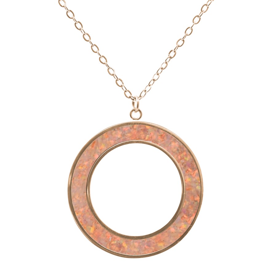 Collier acier PVD rosé - imitation opale rose - largeur 5mm - 45+5cm