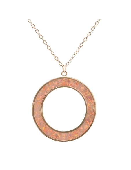 Collier acier PVD rosé - imitation opale rose - largeur 5mm - 45+5cm