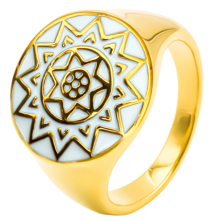 Bague acier PVD doré - email - Taille 52 à 60