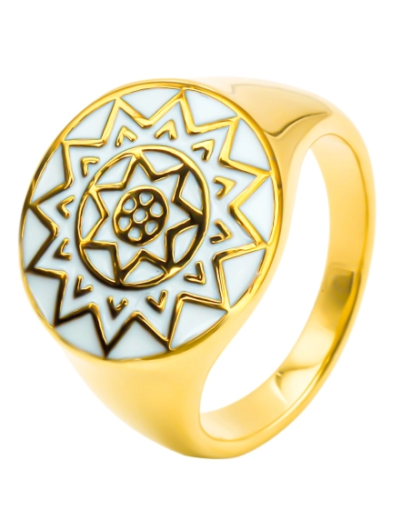 Bague acier PVD doré - email - Taille 52 à 60