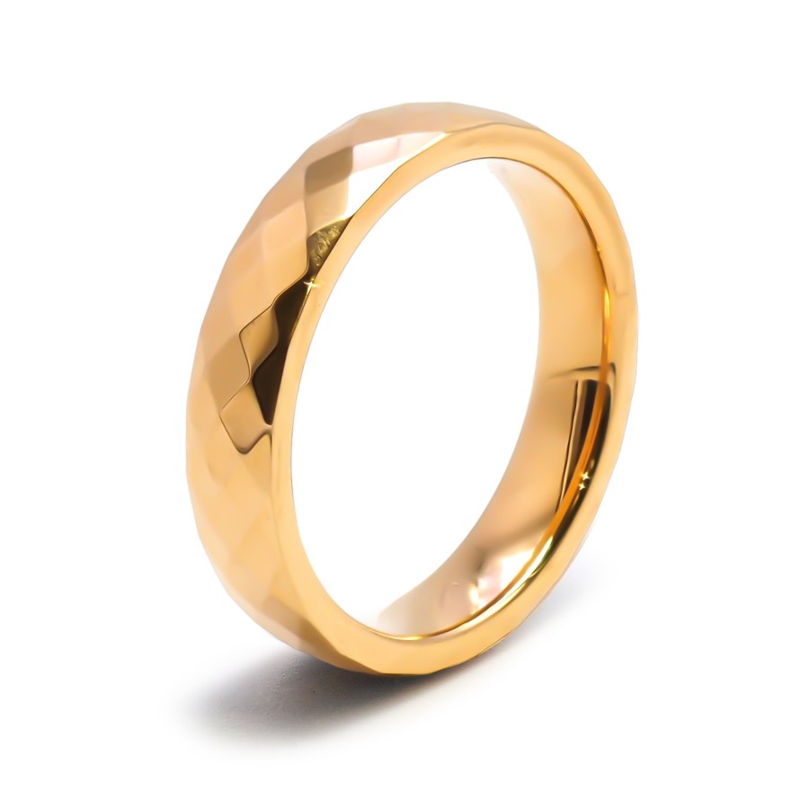 Bague tungstène - finition facettée doré - largeur 4mm - Toltek