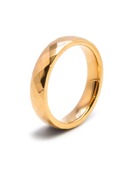 Bague tungstène - finition facettée doré - largeur 4mm - Toltek