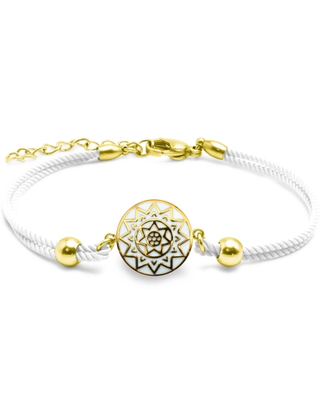 Bracelet acier PVD doré - coton blanc - email - 15+5cm