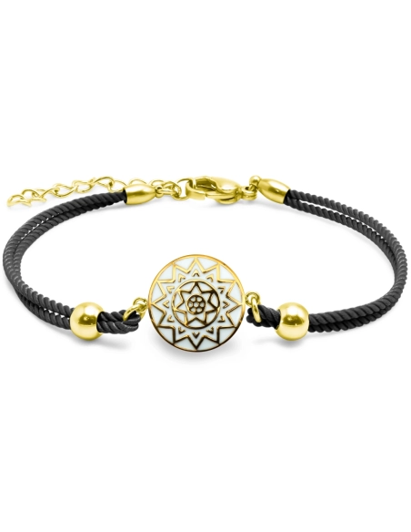 Bracelet acier PVD doré - coton noir - email - 15+5cm