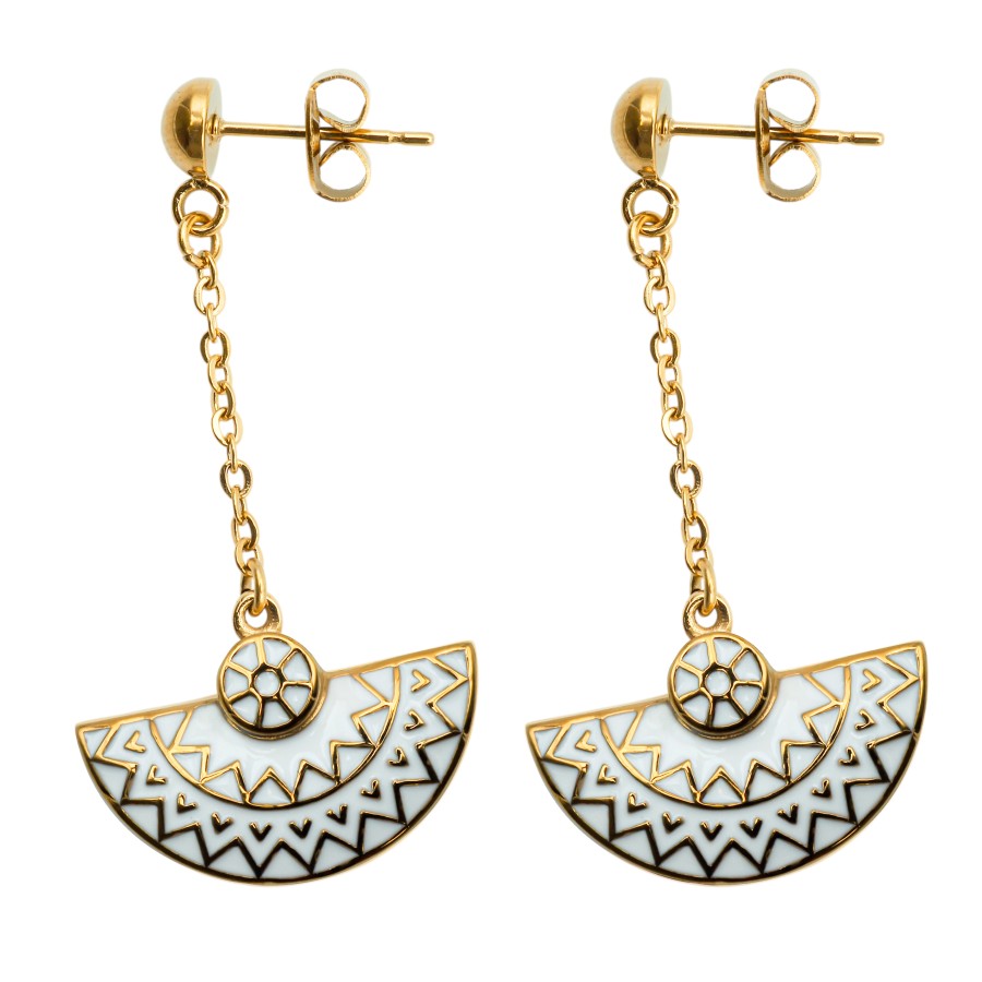 Boucles d'oreille acier PVD Doré - email