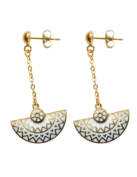 Boucles d'oreille acier PVD Doré - email