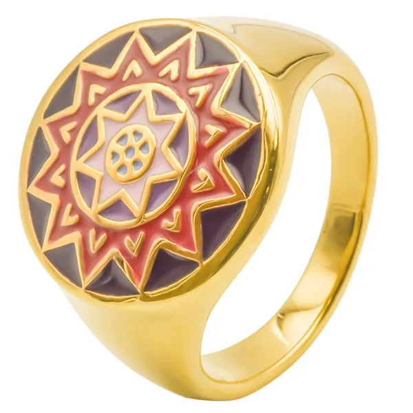 Bague acier PVD doré - email - Taille 52 à 60