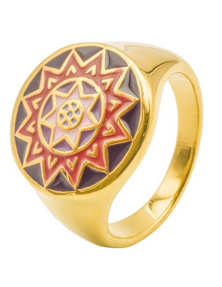 Bague acier PVD doré - email - Taille 52 à 60