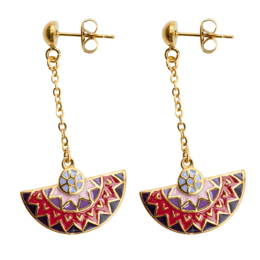 Boucles d'oreille acier PVD Doré - email