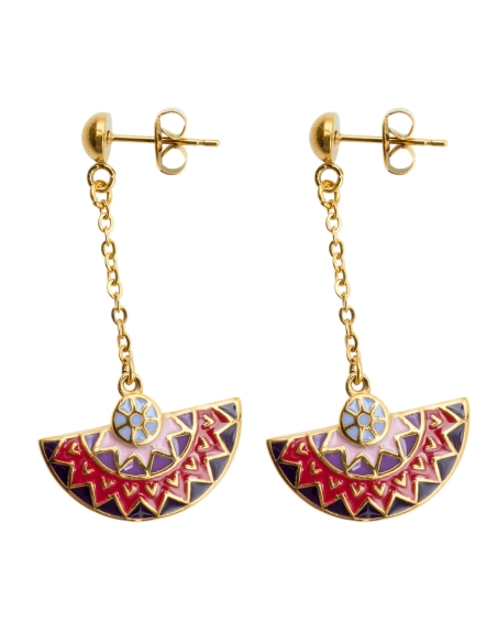 Boucles d'oreille acier PVD Doré - email