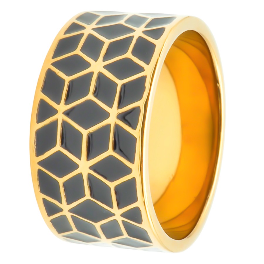 Bague acier PVD doré - email - Taille 52 à 60