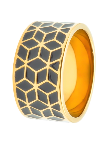 Bague acier PVD doré - email - Taille 52 à 60