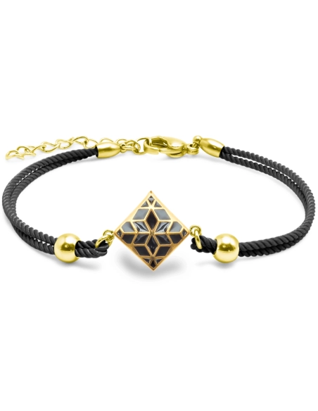 Bracelet acier PVD doré - coton noir - email - 15+5cm