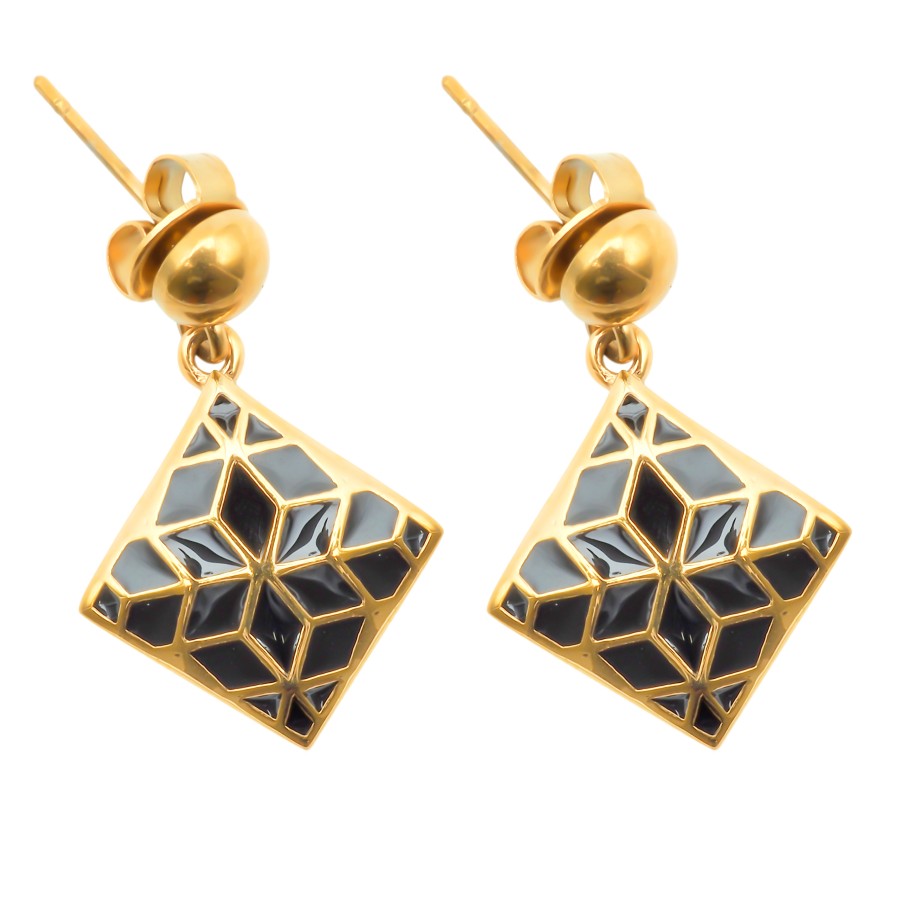 Boucles d'oreille acier PVD Doré - email