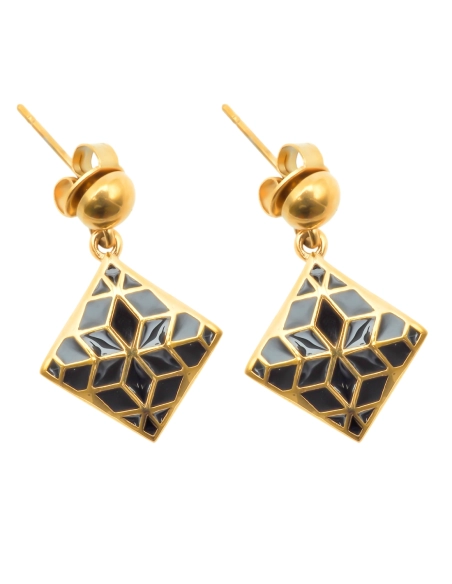 Boucles d'oreille acier PVD Doré - email