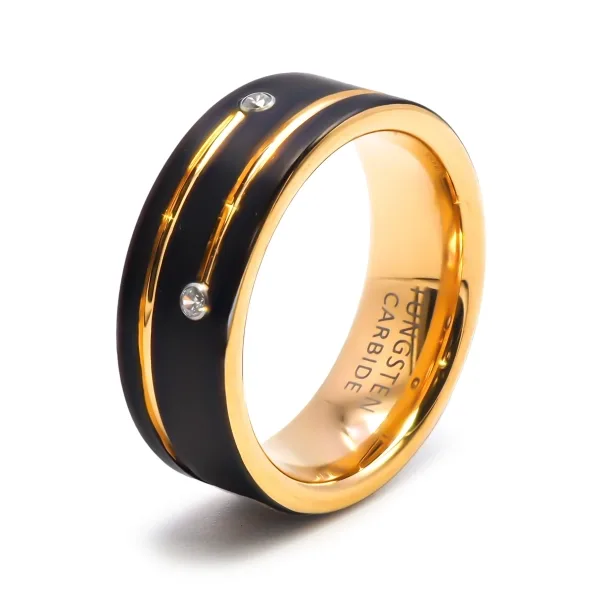 Bague tunsgtène - 2 tons - doré et noir - zircons - Toltek
