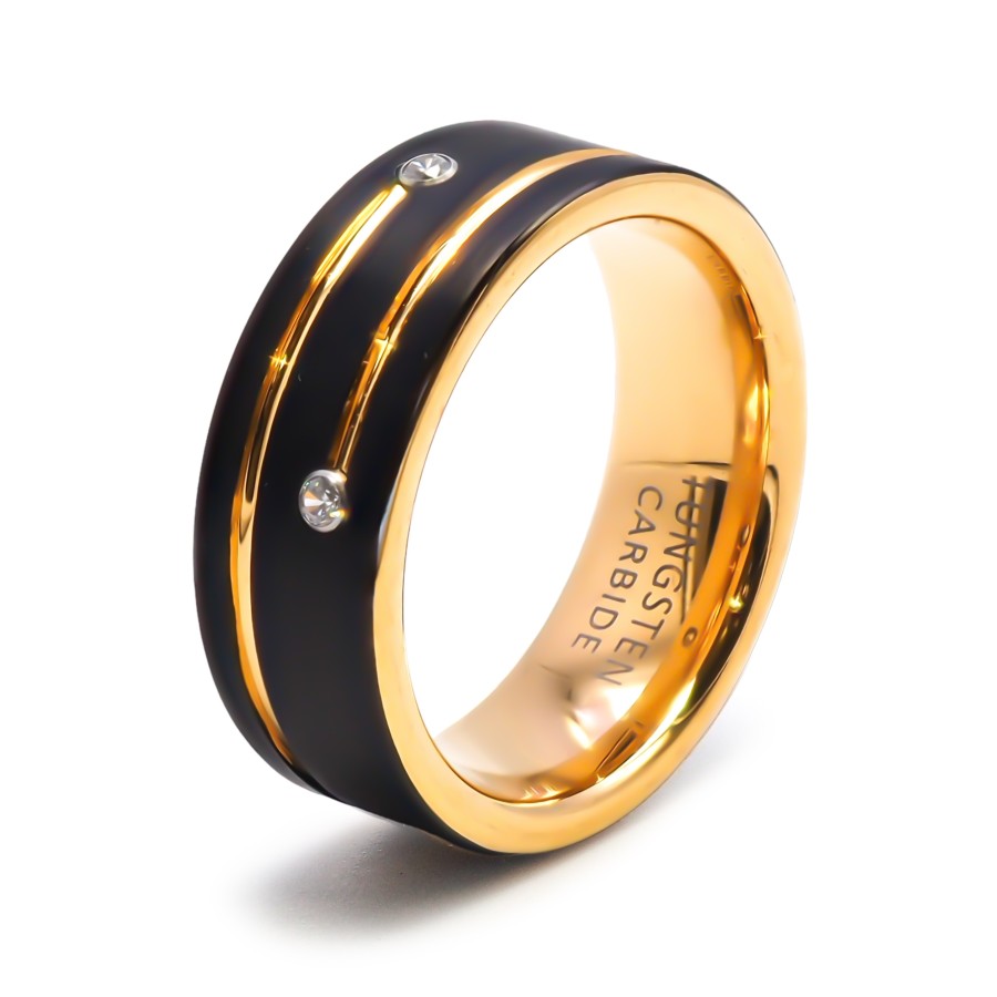 Bague tunsgtène - 2 tons - doré et noir - zircons - Toltek