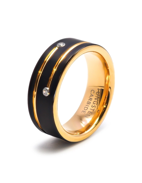 Bague tunsgtène - 2 tons - doré et noir - zircons - Toltek
