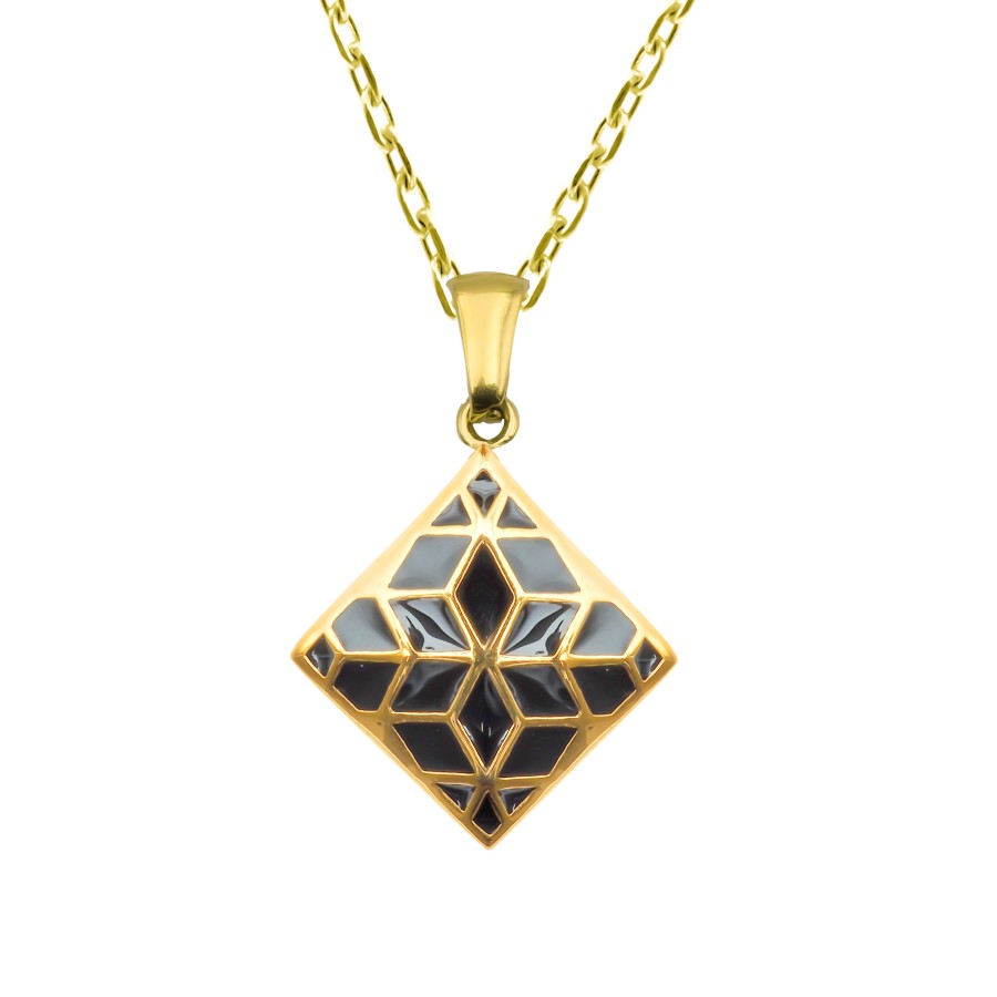 Collier acier PVD doré - email - 38+5cm
