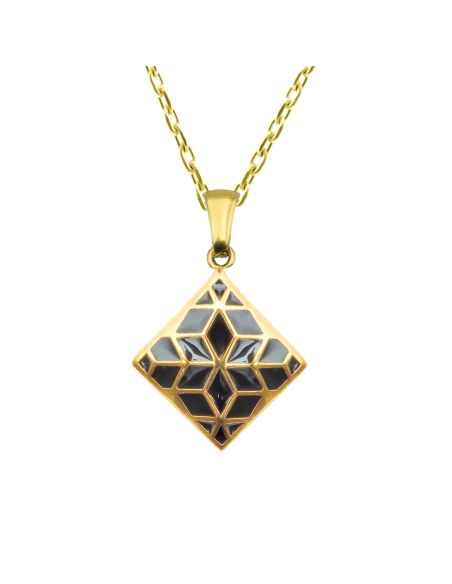 Collier acier PVD doré - email - 38+5cm