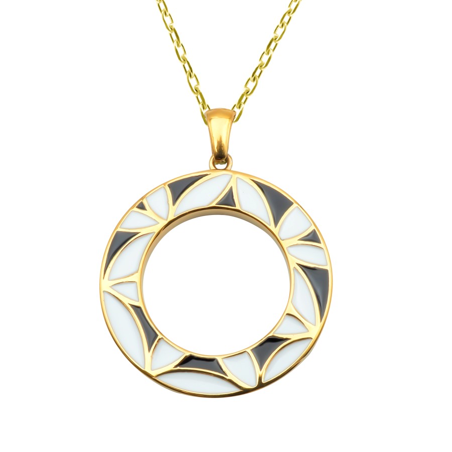 Collier acier PVD doré - email - 45+5cm