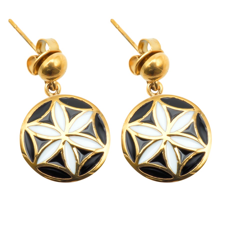 Boucles d'oreille acier PVD Doré - email