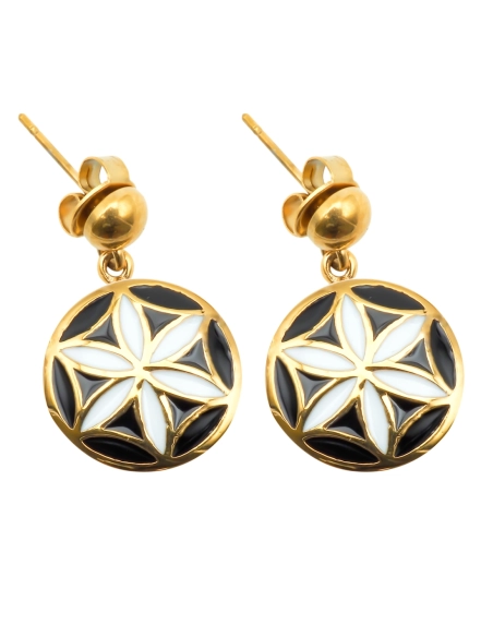Boucles d'oreille acier PVD Doré - email