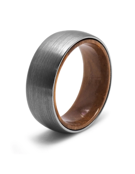 Bague tungstène - intérieur confort en bois - largeur 8mm - Toltek