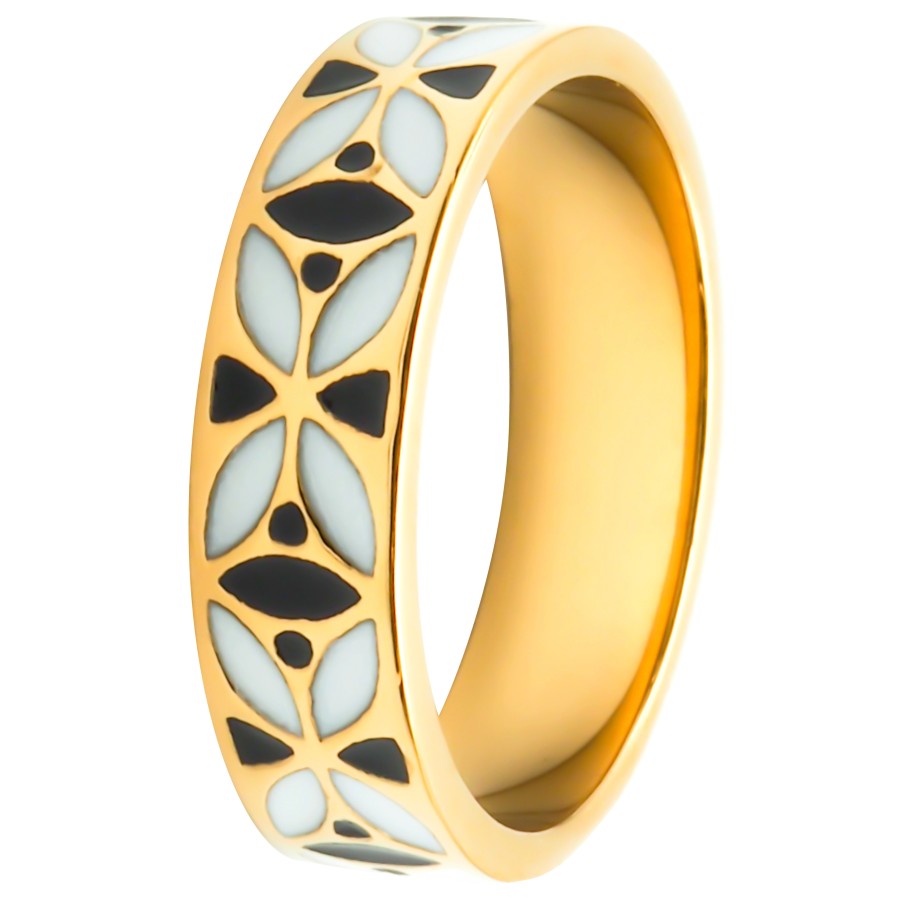 Bague acier PVD doré - email - Taille 52 à 60